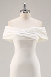 White Off the Shoulder Sheath Matte Satin Asymmetrical Formal Dress