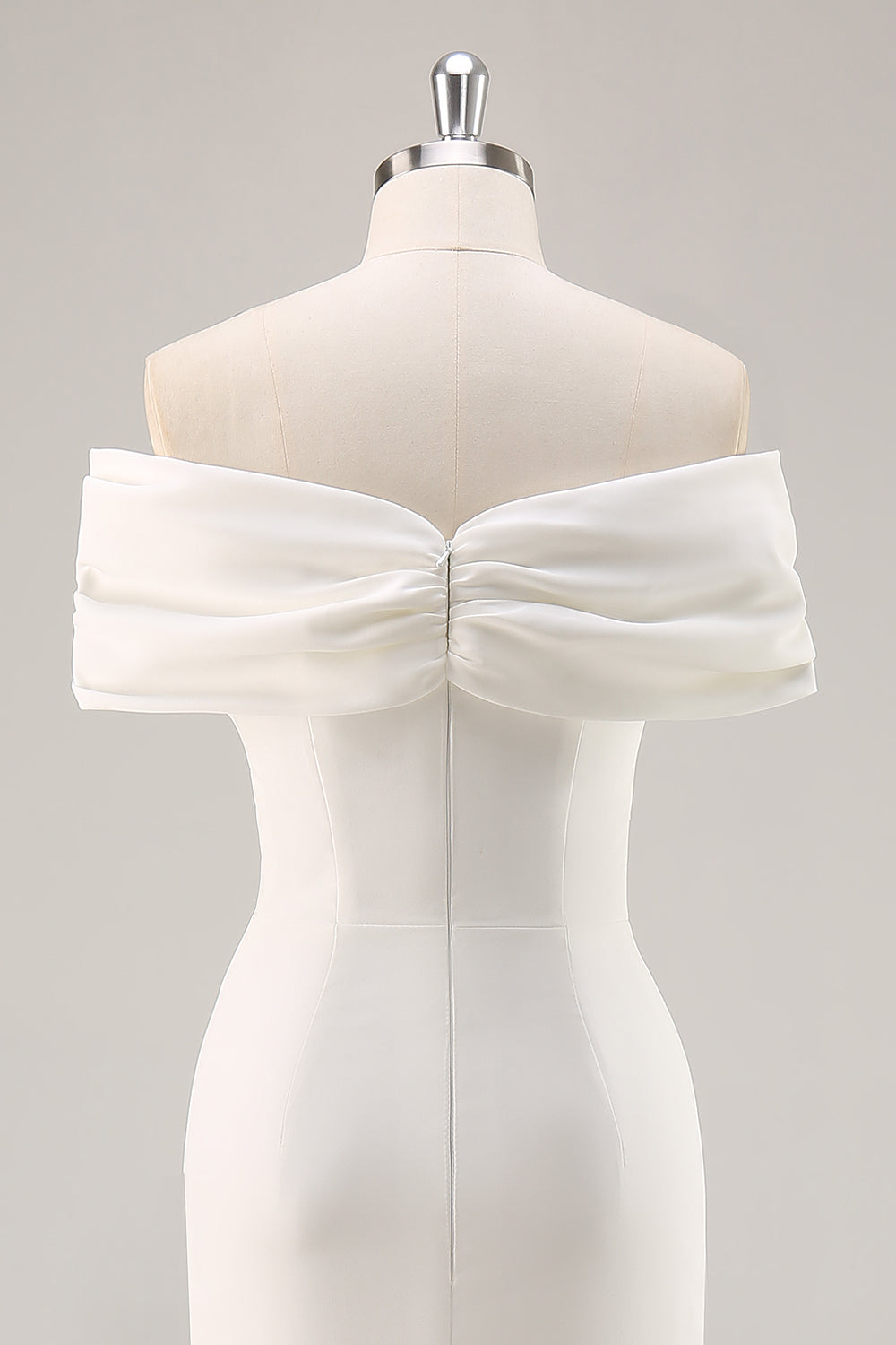 White Off the Shoulder Sheath Matte Satin Asymmetrical Formal Dress