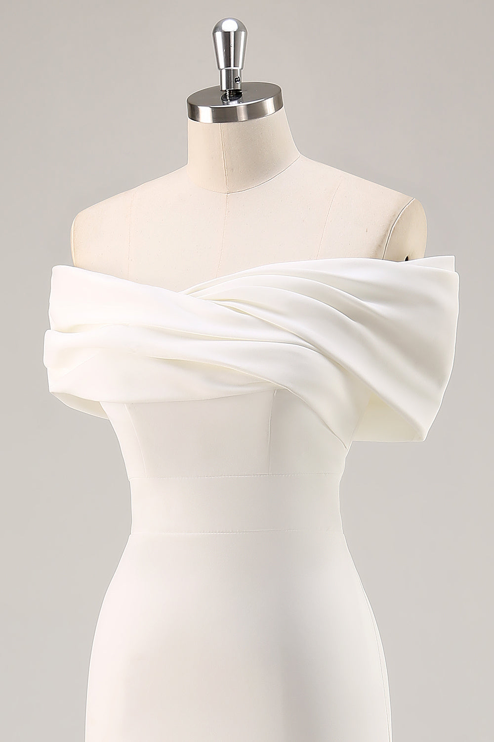 White Off the Shoulder Sheath Matte Satin Asymmetrical Formal Dress