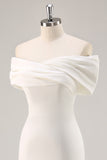 White Off the Shoulder Sheath Matte Satin Asymmetrical Formal Dress