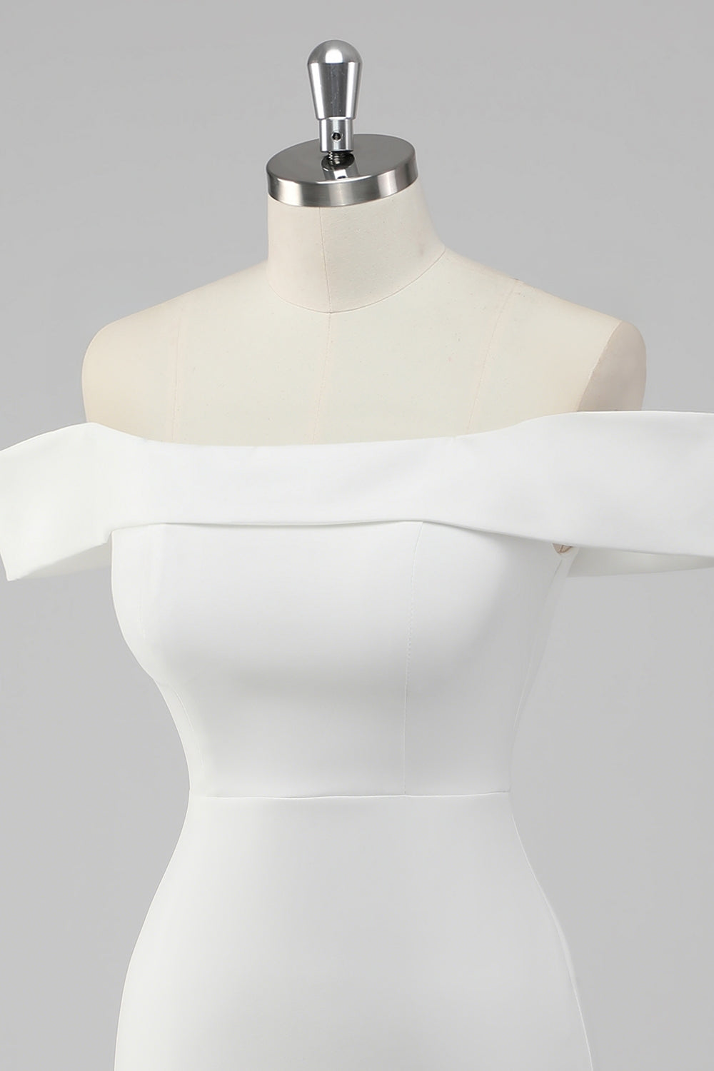 White Bodycon Off the Shoulder Satin Short Graduation Dress