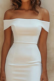 Chic Bodycon Satin White Off the Shoulder Short Graduation Dress