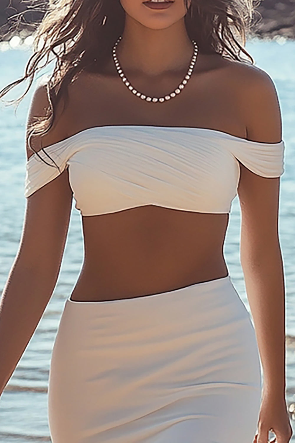 White Sheath Off The Shoulder Chiffon Graduation Dress With Slit