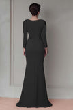 Black Sheath Satin Long Mother Of The Bride Dress with Sleeves