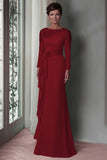 Black Sheath Satin Long Mother Of The Bride Dress with Sleeves