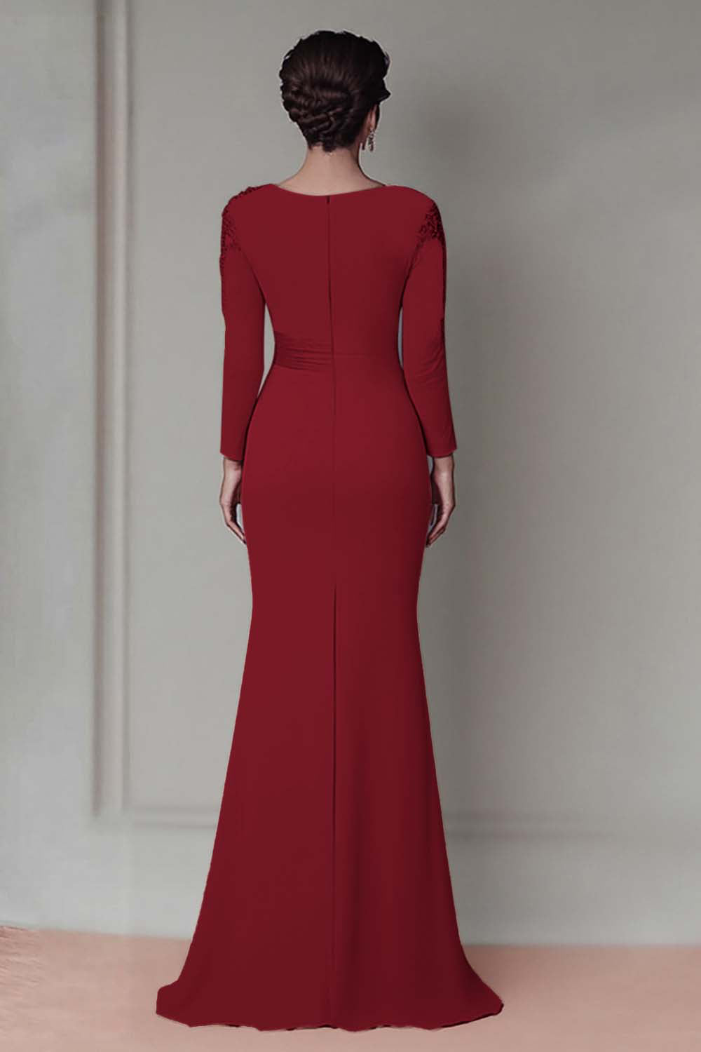 Black Sheath Satin Long Mother Of The Bride Dress with Sleeves