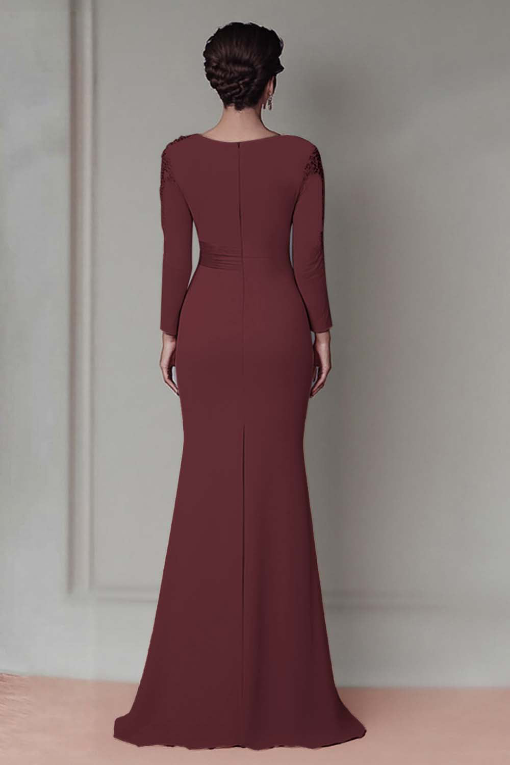 Black Sheath Satin Long Mother Of The Bride Dress with Sleeves