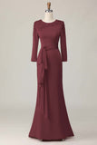 Black Sheath Round Neck Long Mother Of The Bride Dress with Sleeves