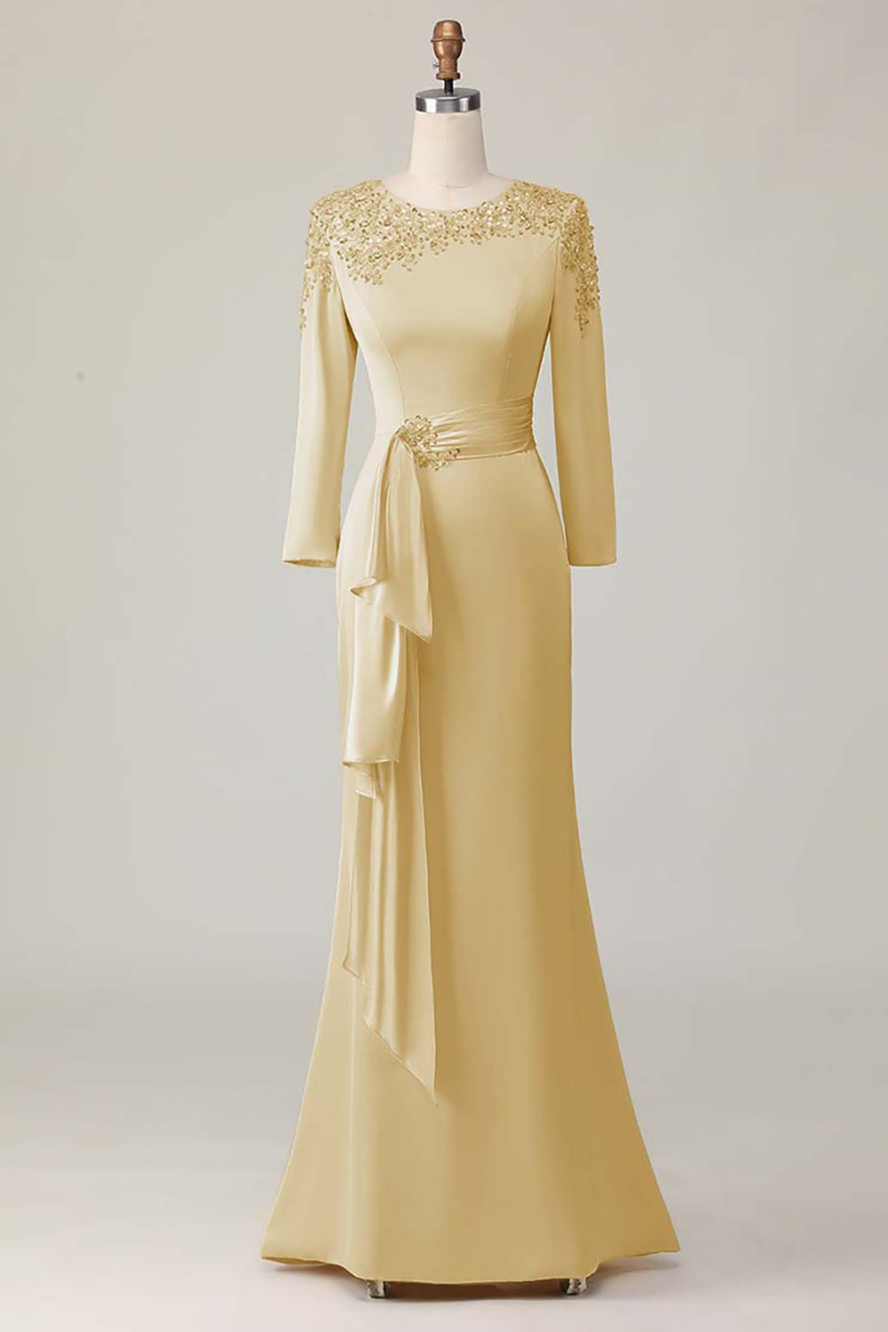 Black Sheath Round Neck Long Mother Of The Bride Dress with Sleeves