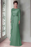 Blush Satin Round Neck Sheath Long Mother Of The Bride Dress with Sleeves