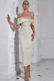 Apricot Off the Shoulder Floral Sheath Long Formal Dress