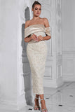 Apricot Off the Shoulder Floral Sheath Long Formal Dress