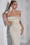 Apricot Off the Shoulder Floral Sheath Long Formal Dress