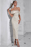 Apricot Off the Shoulder Floral Sheath Long Formal Dress