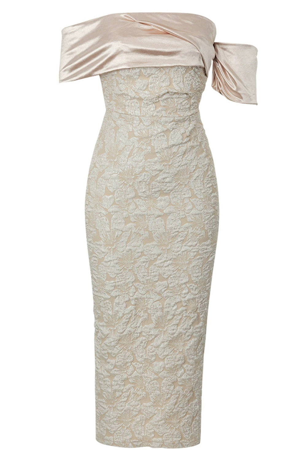 Apricot Off the Shoulder Floral Sheath Long Formal Dress