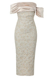 Apricot Off the Shoulder Floral Sheath Long Formal Dress