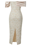 Apricot Off the Shoulder Floral Sheath Long Formal Dress