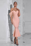 Blush Mermaid Corset Off the Shoulder Tea Length Formal Dress