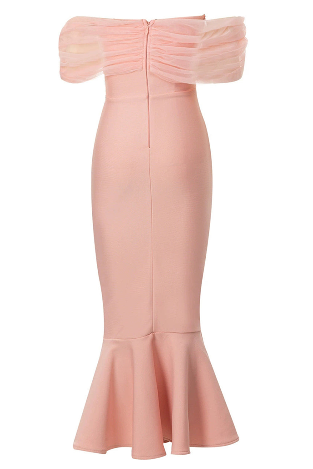 Blush Mermaid Corset Off the Shoulder Tea Length Formal Dress
