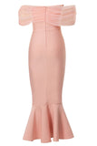Blush Mermaid Corset Off the Shoulder Tea Length Formal Dress