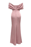 Sparkly Grey Pink Sheath Ruched Long Formal Dress with Slit