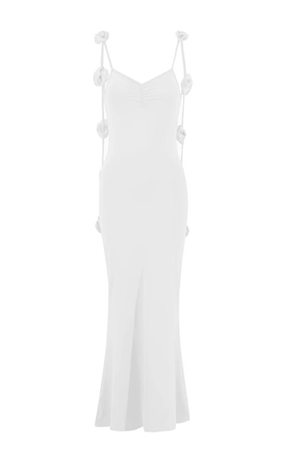 White Mermaid Spaghetti Straps Backless Formal Dress