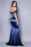 Dark Blue Mermaid Off the Shoulder Ruched Long Formal Dress