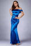Royal Blue Cold Shoulder Ruched Long Formal Dress with Slit