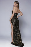 Sparkly Black Sequins Halter Mermaid Long Formal Dress with Slit