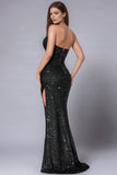 Sparkly Black Sequins Halter Mermaid Long Formal Dress with Slit