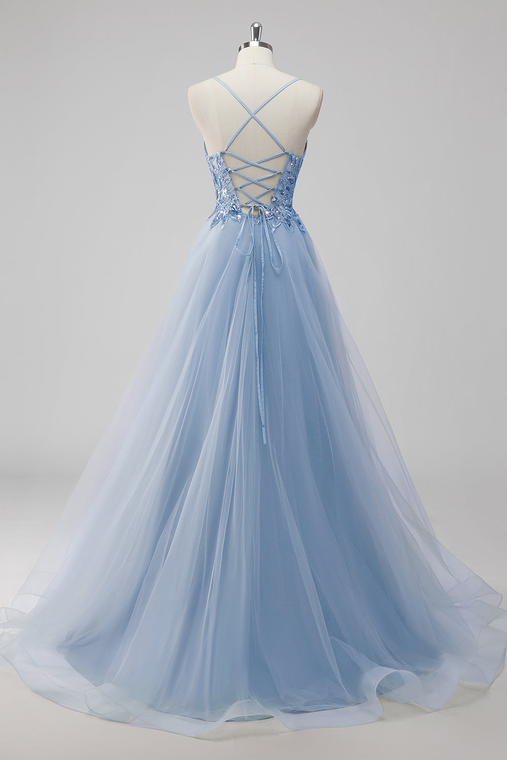 Green Tulle Sequin Long Ball Gown Prom Dress with Lace Up Back