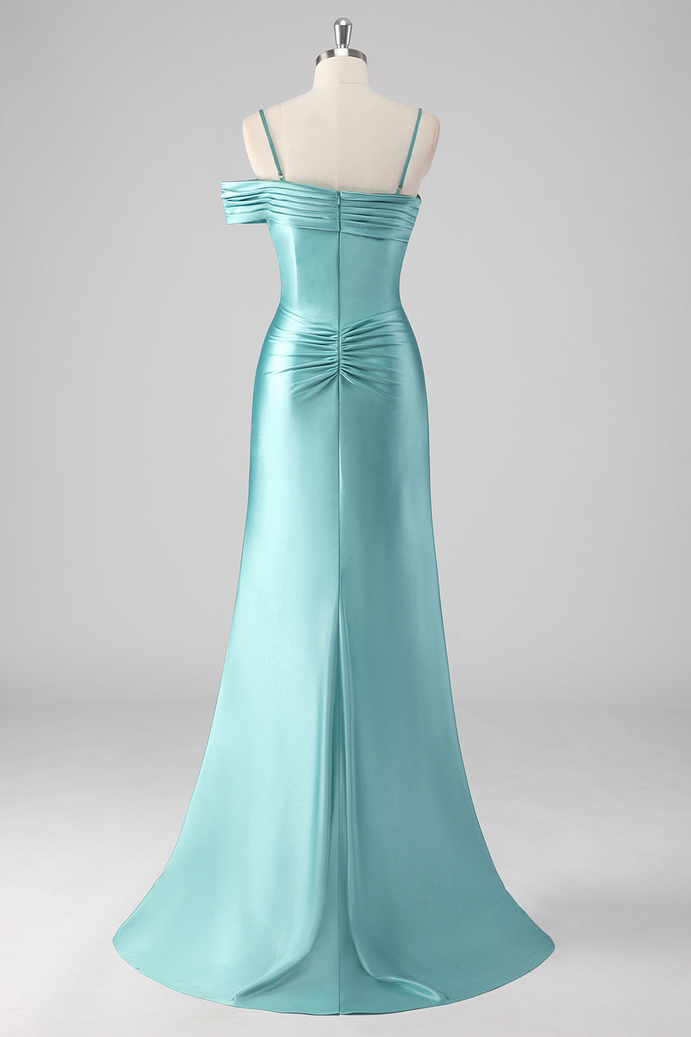 Blue Sheath Pleated Spaghetti Straps Long Formal Dress