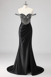 Sparkly Pink Mermaid Cold Shoulder Corset Long Formal Dress with Slit