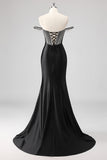 Sparkly Pink Mermaid Cold Shoulder Corset Long Formal Dress with Slit