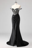 Sparkly Pink Mermaid Cold Shoulder Corset Long Formal Dress with Slit