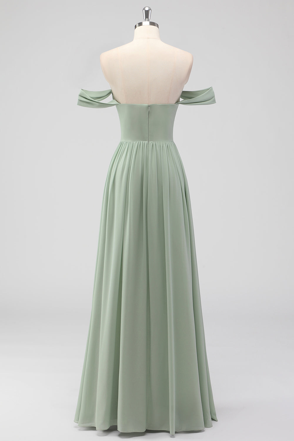 Sage Green A-Line Off the Shoulder Chiffon Long Bridesmaid Dress