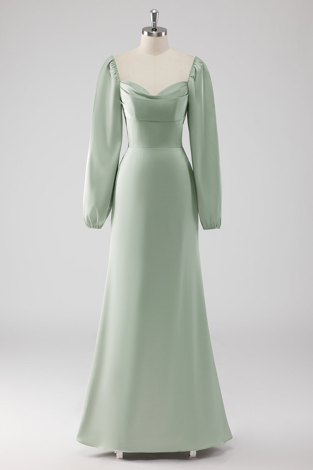 Sage Green Off the Shoulder A Line Long Bridesmaid Dress with Puff Sleeves