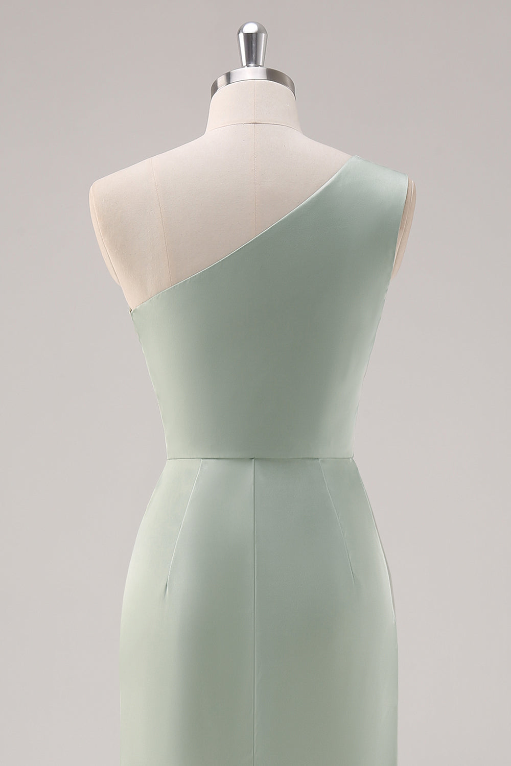 Simple Satin Sage Green One Shoulder Bridesmaid Dress with Slit