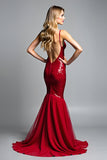 Mermaid Red Spaghetti Straps V-Neck Sequin Formal Dress