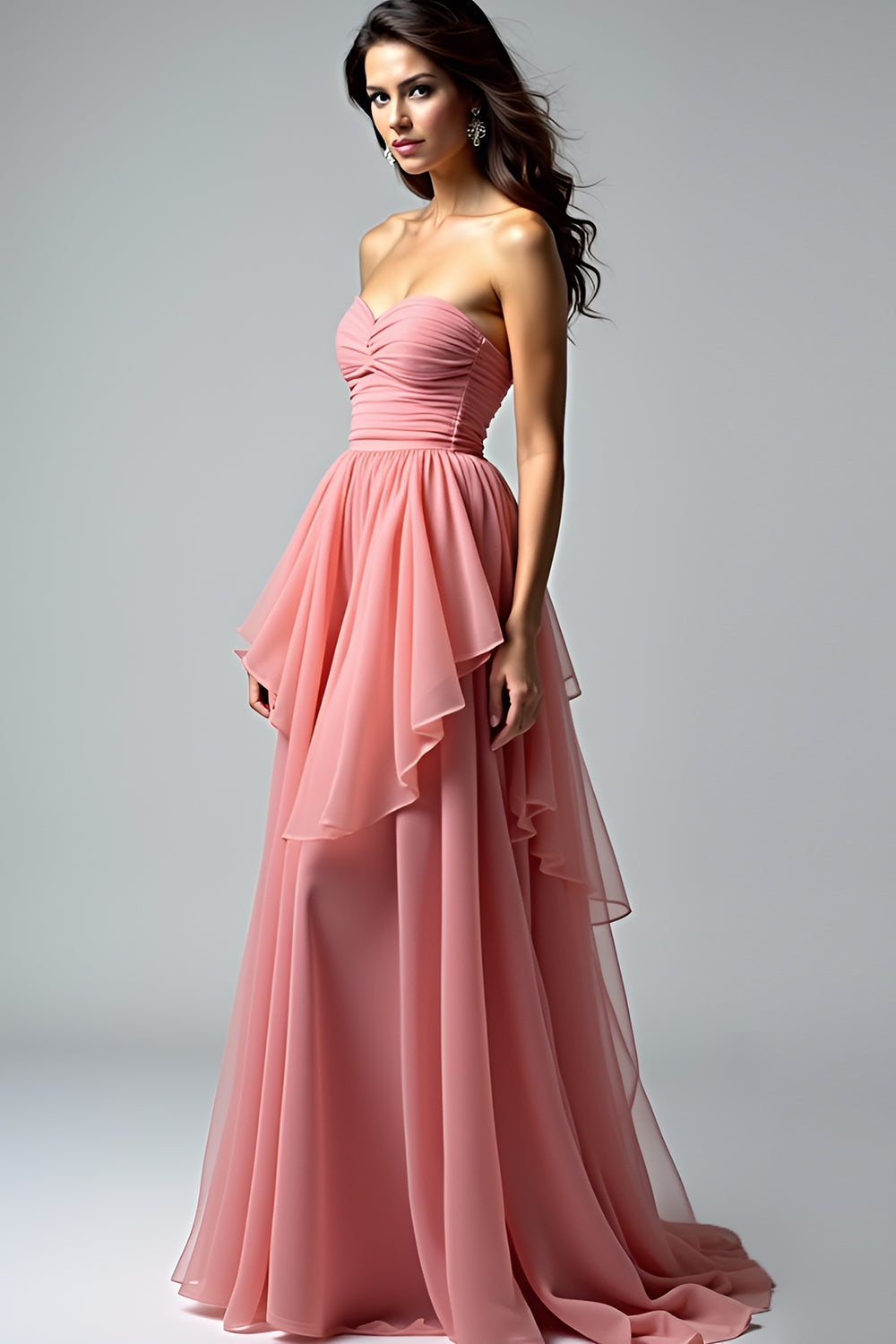 Dusty Rose Sweetheart Ruffled Formal Dress