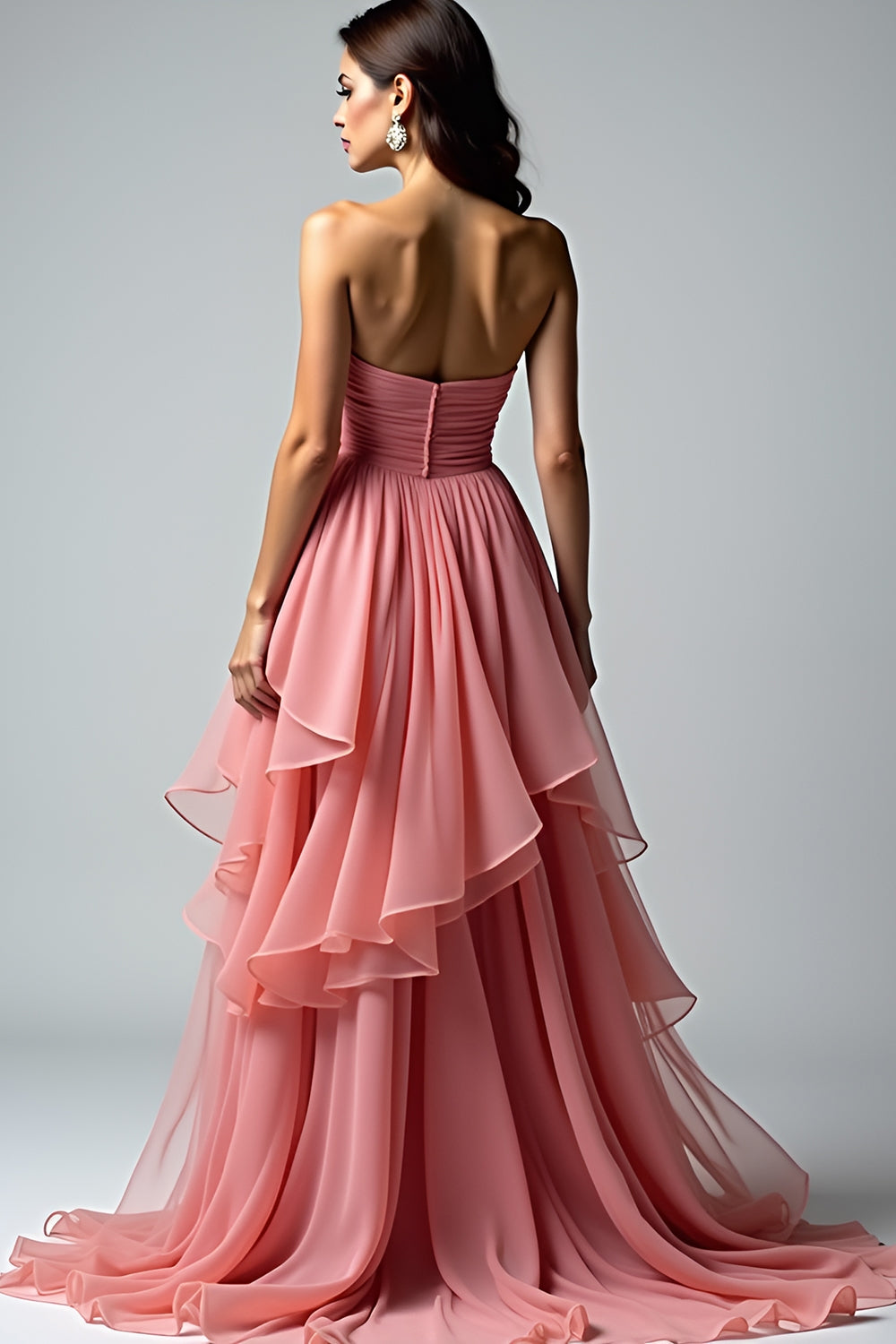 Dusty Rose Sweetheart Ruffled Formal Dress