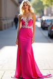 Appliques Fuchsia Strapless Sheath Formal Dress with Slit