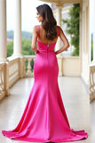 Fuchsia Square Neck Mermaid Long Formal Dress with Slit