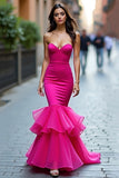 Fuchsia Mermaid Sweetheart Long Formal Dress with Tulle