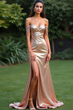 Sparkly Champagne Off The Shoulder Long Formal Dress with Slit