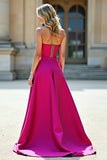 Fuchsia A Line Strapless Formal Dress with Slit