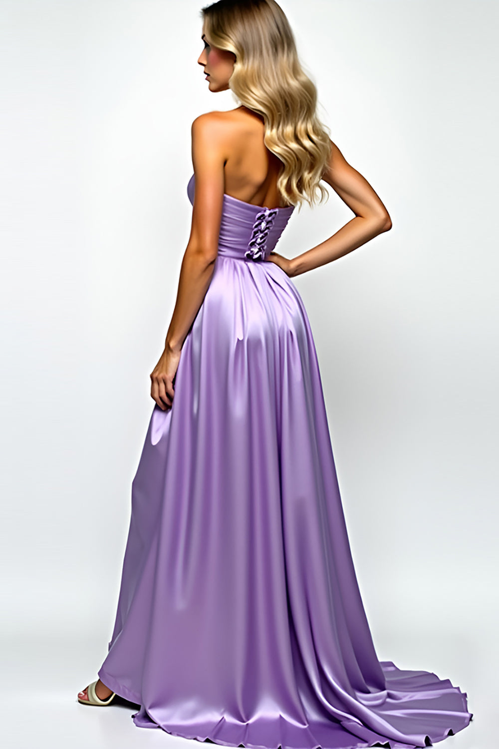 Purple A Line Sweetheart Satin Long Formal Dress with Slit