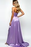 Purple A Line Sweetheart Satin Long Formal Dress with Slit