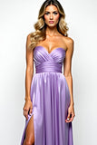 Purple A Line Sweetheart Satin Long Formal Dress with Slit