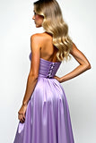 Purple A Line Sweetheart Satin Long Formal Dress with Slit